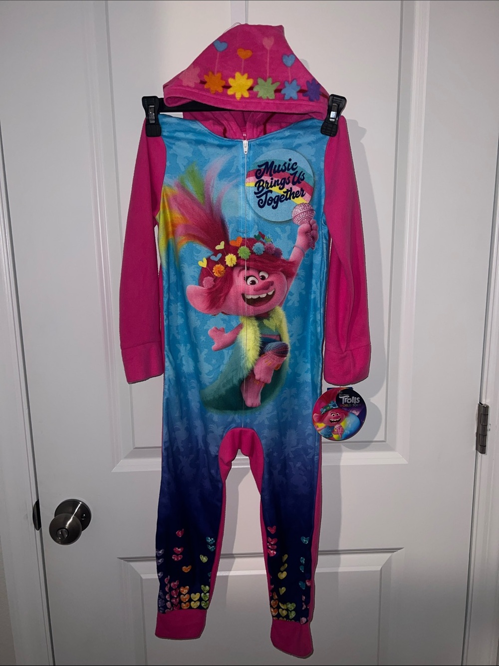 Trolls Pink, Blue & Purple Hooded One-Piece Footie Pajamas Trolls